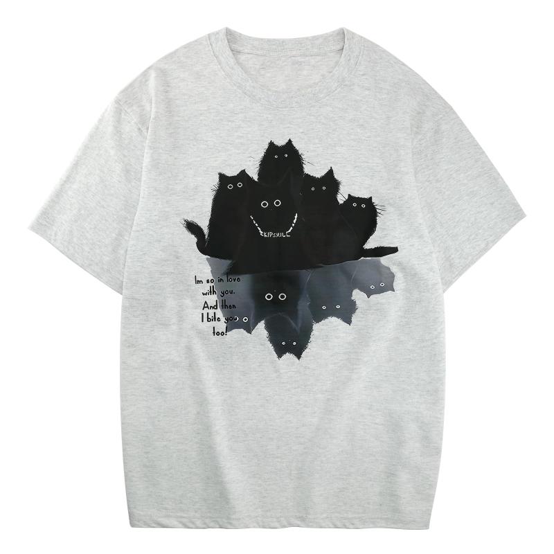 Rakuten - [] 猫 Tシャツ レディース メンズ 半袖 綿100％ 面白い 可愛い おもしろ ウケる 吸汗速乾 通気性 大きい サイズかわいい 柔らかい肌触り クルーネック ファッション レジャー シンプルさF0