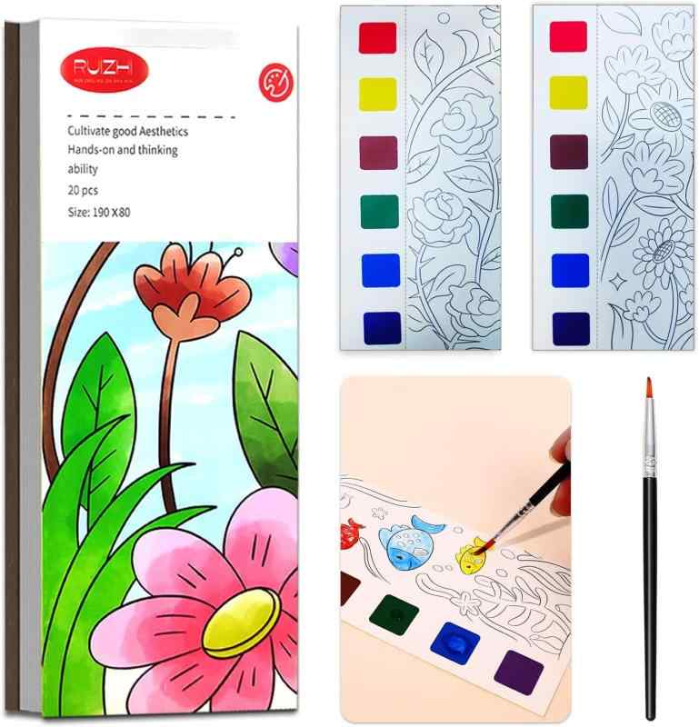 幼児向け水塗り絵 こどもの塗り絵 20枚ページ 筆付き 子供用水彩画用ぬりえ キッズお絵描き 携帯便利 小学生 知育教育 プレゼント