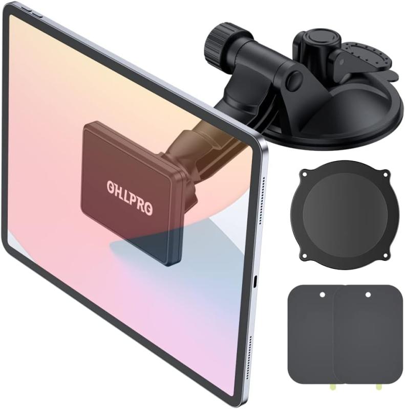 タブレット 車 マグネット 車載スマホホルダー 吸盤 ダッシュポット取付用 車載タブレットホルダー 5.4-13インチの端末に対応 吸盤補助シート&amp;磁気プレート*2付き