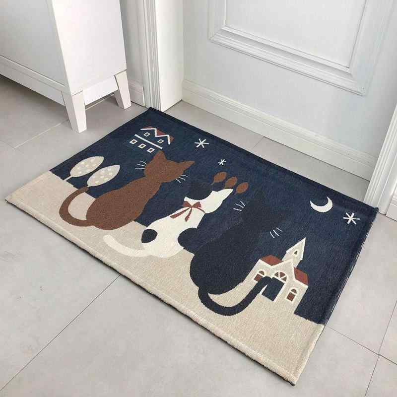 乐天商城 - 玄関マット ねこ柄 ラグマット 猫柄 室内 屋内 おしゃれ かわいい カーペットリビング対応 キッチンマット 洗面所マット 玄関まっと 洗える すべり止め 耐磨耗性 滑り止
