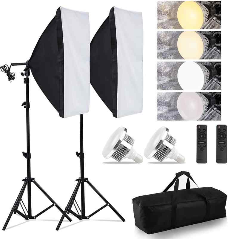 Rakuten - ソフトボックス 2024新登場LED撮影用ライト写真撮影ソフトボックス 50x70cm 照明キット 遠隔操作 3色ライトモード 2800K-6000K 撮影用照明 写真照明用セット 三脚付き 調整可能スタンド 収納