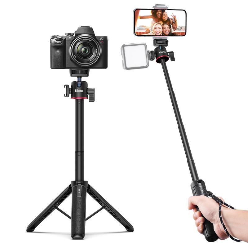 ミニカメラ三脚 4段伸縮 卓上三脚 コールドシュー付き 自撮り棒 360度自由雲台 スマホ三脚 1/4ネジ穴 持ち運び便利 vlog ビデオ セルカ棒 ストラップ付き Sony/Canon/n/Android/iPhone/アクショ