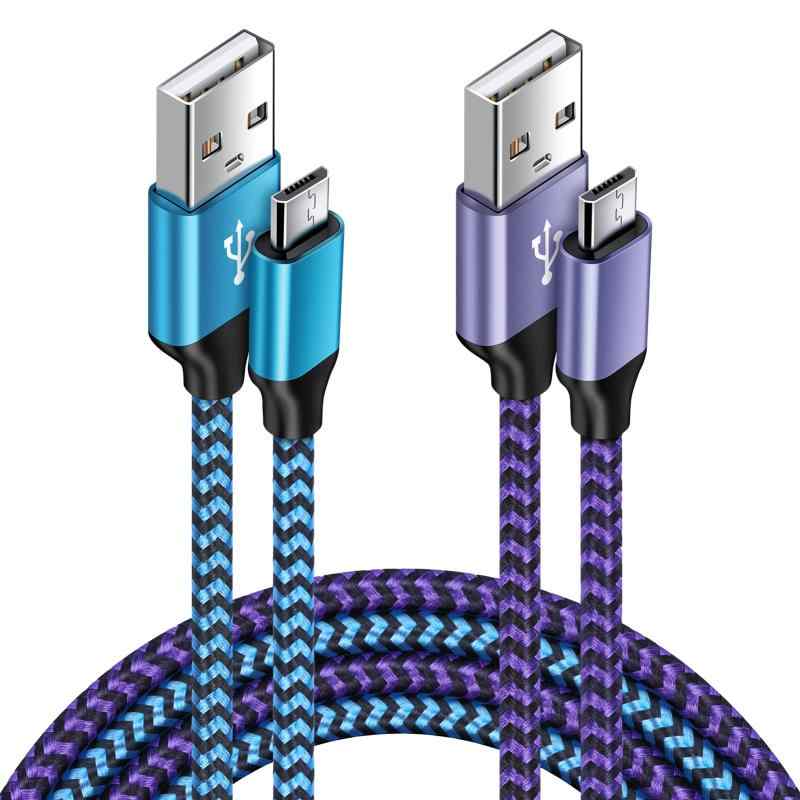 マイクロ usb ケーブル Micro B ケーブル1.8M/2色2.4A急速充電 PS4 充電ケーブル ナイロン編み Android スマホ充電ケーブル アンドロイド高速充電ケーブル タイプbケーブル B充電コード 高