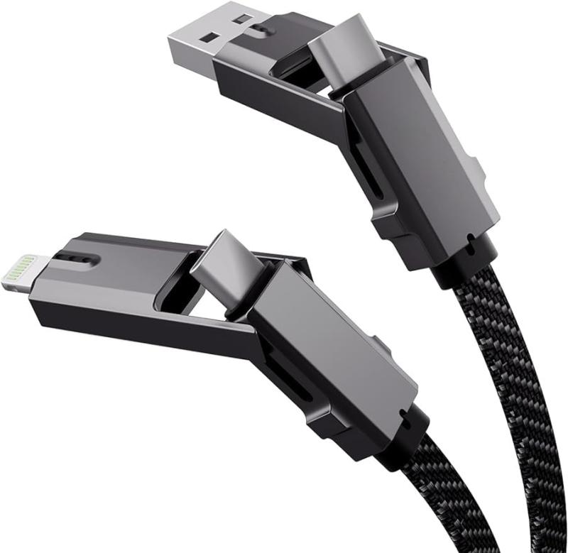 4in1 ディスプレイ 1.5M 最大対応60W ケーブル USB C to USB C/タイプc to ライトニング/USB A to USB C/USB A to ning 5A 急速充電 PD Macbook/iPhone/iPad/Samsun