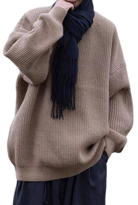 乐天商城 - [] セーター メンズ 冬服 ニットセーター 畦編み クルーネック 厚手 無地 ゆったり 暖かい ざっくりニット 大きいサイズ 長袖 メンズセーター 防寒 カジュアル