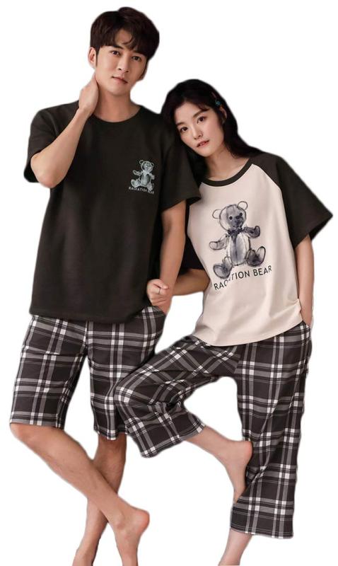 レモンツリーセブン 綿100％ パジャマ ペアルック 男女4点セット レディース メンズ 南国風 パジャマ 夏 カップル お揃い 半袖 短パンツ 九分丈パンツ ペア 花柄 部屋着 上下セット ルーム