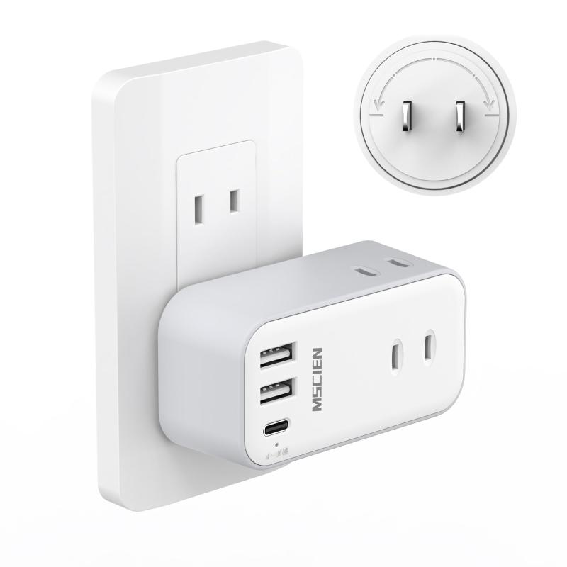 MSCIEN 電源タップ コンセント USB付き タイプC 回転 3個AC差込口 1個USB-Cポート 2個USB-Aポート たこあしコンセント 向き変換 分岐 薄型 コンパクト 雷ガード