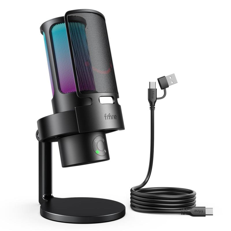 Cases - USB コンデンサーマイク RGBライティング カーディオイド指向性 プラグ＆プレイ パソコン/プレステマイク USB-C→USB-Aケーブル付き ワンタッチミュート YouTube Skype Discord Zoom 録音 ゲーム実
