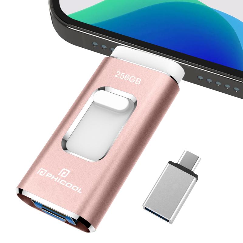 専用アプリ不要4in1 Phone対応 USBメモリ 高速 バックアップ iPad対応 usbメモリー iOS/Type-C/USB/Micro USB搭載 外付けUSB スマホ 写真データ保存 Phone/PC/Macbook/iPad対応 緑 Pho