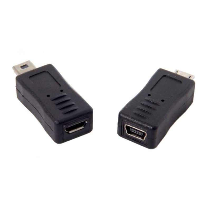 Mini USB 5ピン オス - マイクロUSB メス データ同期電源アダプター 90度 左右角度 2個
