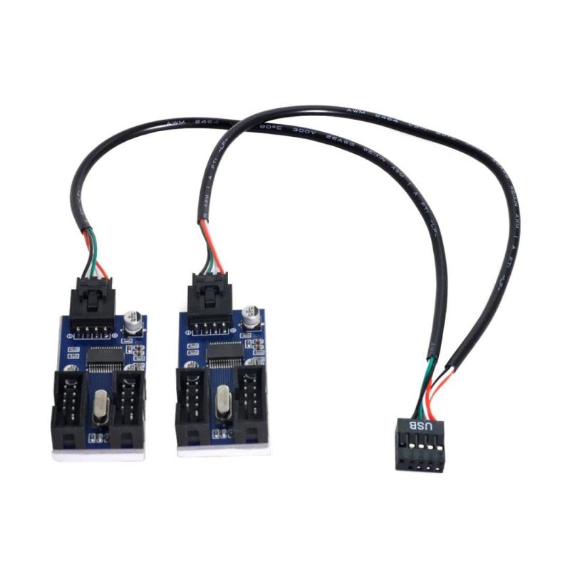 USB 2.0 フロントパネルヘッダー 9ピン/10ピン 1~4 ハブ 9ピン/10ピン メインボードヘッダー延長アダプター スプリッターケーブル IDE 5V電源付き