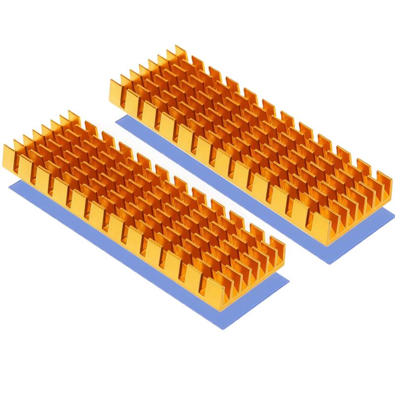 M.2 ssdヒートシンク 導熱接着シート付き 熱暴走対策 冷却ラジエーターフィンCPU ICチップ 回路基板 LEDアンプに適用 アルミニウム 70mm×22mm×6mm (2個, 金)