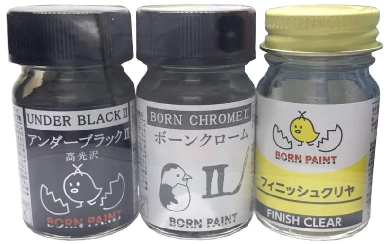 トアミル BORN PAINT メッキ調お試しセット(ボーンクロームII・アンダーブラックII・フィニッシュクリヤ) 各15ml 模型用塗料 BP...
