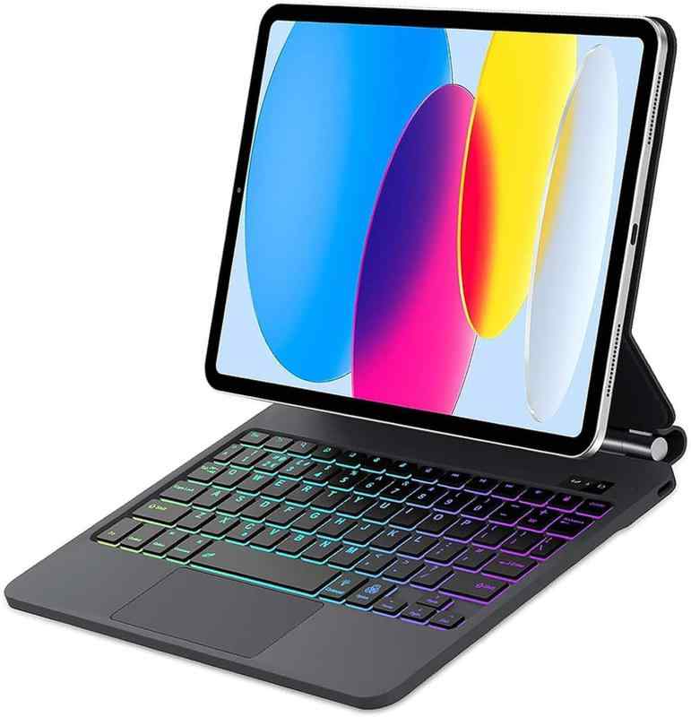 2025年進級版マジックキーボード iPad ケース キーボード マルチタッチジェスチャー対応 7色バックライト ワイヤレスBluetooth オートスリー プ機能付き 多角度調整 耐衝撃 軽量 日本語説明