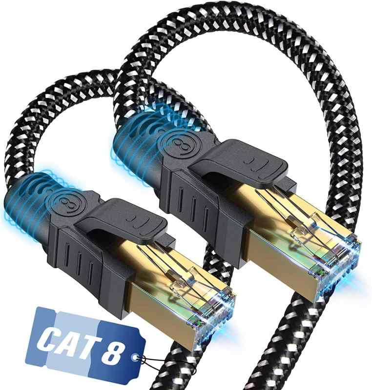 LANケーブル CAT8,メッシュ有線lanケーブル カテゴリー8 超高速40Gbps/2000MHz らんけーぶる RJ45金メッキコネクタ イーサネットけーぶる 爪折れ防止 シールド ネット パソコン モデム ルータ