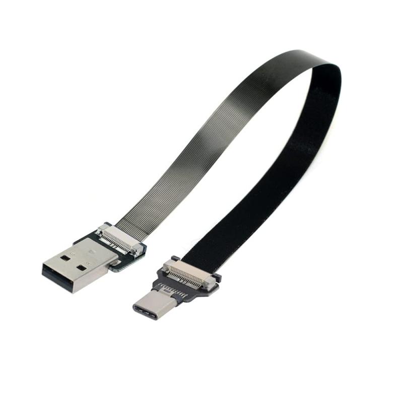 USB 2.0 タイプ A オス - USB-C タイプ C オス データ フラット スリム FPC ケーブル (FPV、ディスク、電話用)