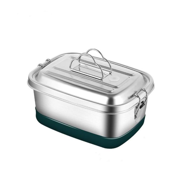 [EFFORTS]弁当箱 ステンレス 一段 2層 2分3分ステンレスプレート付き 1200ml 2000ml シルバー 大人 子供 おしゃれ 通勤 通学 アウトドア キャンプ 電子レンジ対応 (L, 二段2000ml【三分プレート付き】)