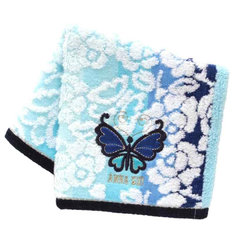ANNA SUI (アナスイ)大判 タオルハンカチ（28cm）バタフライアップリケ (ブルー) 婦人 レディース タオル ハンドタオル 109307-0013-02