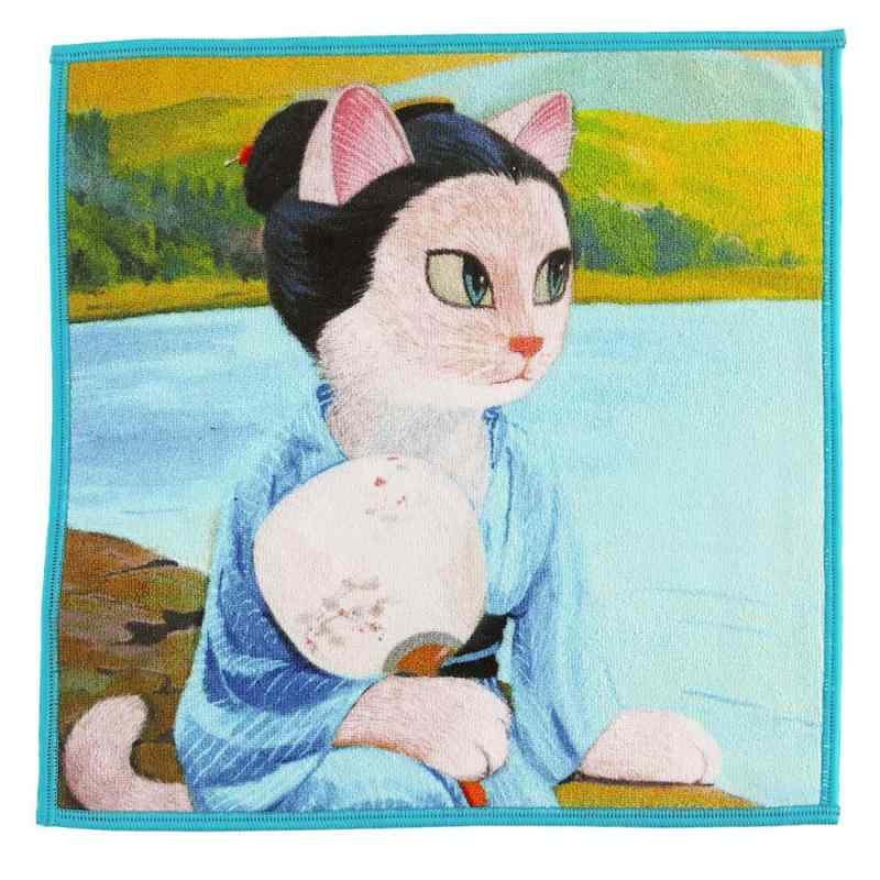 乐天商城 - CAT ART スマホ・メガネ拭き ハンカチ 湖畔/猫田清輝 婦人 レディース タオル ハンドタオル 約25cm 000220-0011-01
