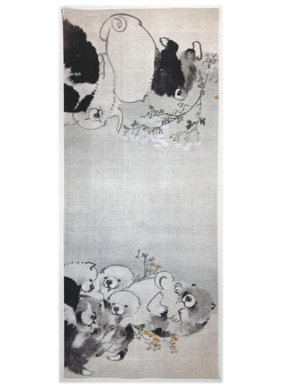 Rakuten - 古今東西 手ぬぐい 長沢芦雪 菊花子犬図 縦柄