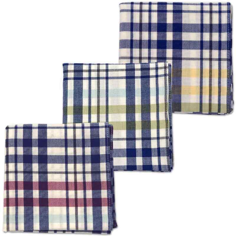 [B-PLAID] ハンカチ 3枚セット 日本製 約48×48cm 大判サイズ 綿100% キッチンクロス 食器拭き レディース メンズ プチギフト ストライプ柄 チェック柄 北欧 カジュアル ビジネス