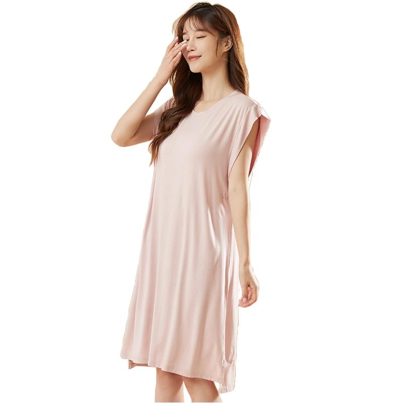 Rakuten - [] ルームワンピース レディース Tシャツワンピ 無地 ルームウェア ゆったり 薄手 パジャマ 春 夏 秋 寝間着 可愛い ネグリジェ