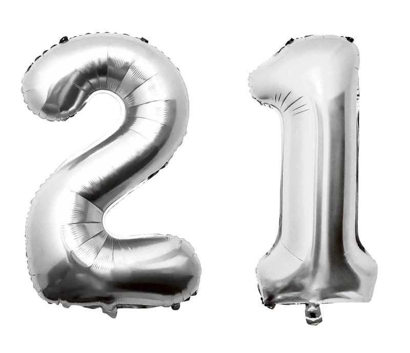 Rakuten - Tekoo 大きい 数字 21 バルーン バースデー パーティー 誕生日 風船 飾り シルバー 40inch,101cm, (21) 銀