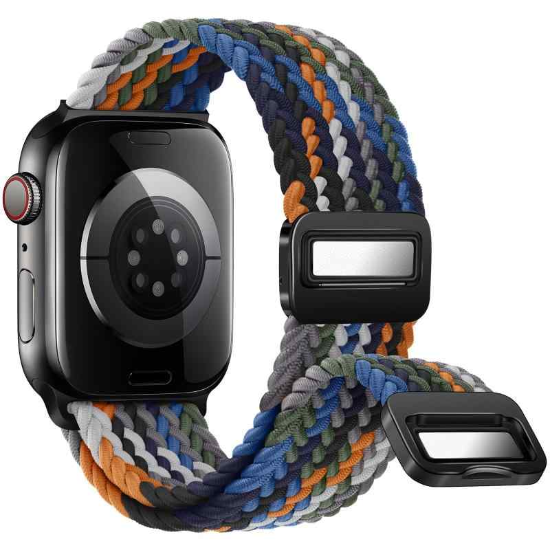 乐天商城 - [] コンパチブル アップルウォッチ バンド Apple Watch バンド 49mm 46mm 45mm 44mm 42mm 41mm 40mm 38mm 磁気吸着式バックル 強力な磁石 サイズ調整が簡単 ナイロン素材 編み込み ソロループ 伸縮性 対