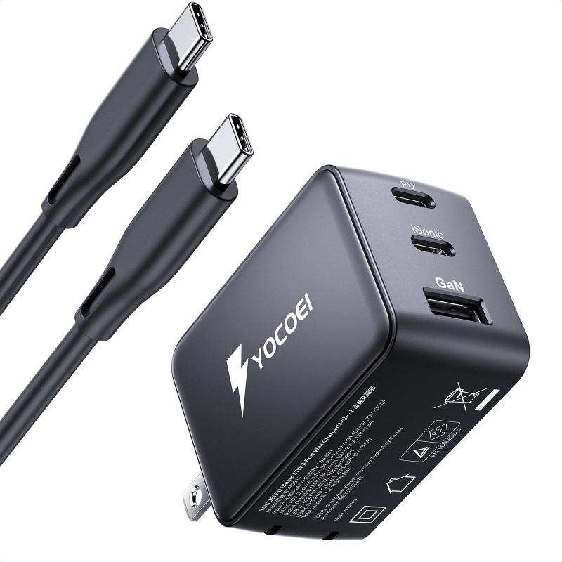67W PD充電器 (GaN II +iSonic技術/2ポートUSB-A &amp; USB-C/折り畳み式 USB-C 急速充電器) PD3.0対応/PPS規格対応/PSE技術基準適合 MacBook, iPhone15, iPad Pro, Galaxy, Androidスマートフォン,Windows PC,Nintendo Switch 💻「PPS高速充電規格対応*PD3.0対応/QC4.0対応/100W USB-Cケーブル付き 」 USB Power Delivery、Qualcomm Quick Charge、PPS対応などの充電規格と互換性があり、スマートフォンやタブレット端末などの接続機器を、それぞれの機器に最適かつ最速のスピードで充電ができます。67W充電器と100W USB-Cケーブル、完璧な組み合わせ🔋進化されたGaN技術II&amp;iSonic充電技術で効率的、スマートに充電進化されたII世代GaN技術を搭載したのUSB-C充電器は、普通のI世代のGaN技術より優れた耐圧性と電力効率を提供しながら、動作中の温度をより低くなり、余分な熱を発生することができる限りに避けられます。また、弊社の独自技術iSonicにより、接続されたデバイスを自動的に検知し、デバイスに応じて最適な電流で充電いたしながら、大切なデバイスを守ります。💡「超コンパクト*折りたたみ式プラグ」:67W 急速充電器は体積から見れば、従来の65W充電器より6割小さめに見えます。折りたたみ式プラグを採用した超コンパクト設計で、カバンは言うまでもなく、ポケットさえ収納でます。持ち運びに便利の上に、100ー240Vの電圧に対応、仕事や出張や海外に旅行にも最適です。