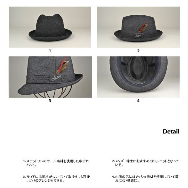 ステットソン・ニューレスコー・ウール中折れハットSE123 グレー 56cm 58cm 60cm 62cm 通勤 スーツ ビジネス 秋冬 メンズ【帽子】【楽ギフ_包装】【代引き手数料無料】【送料無料】【smtb-k】【kb】
