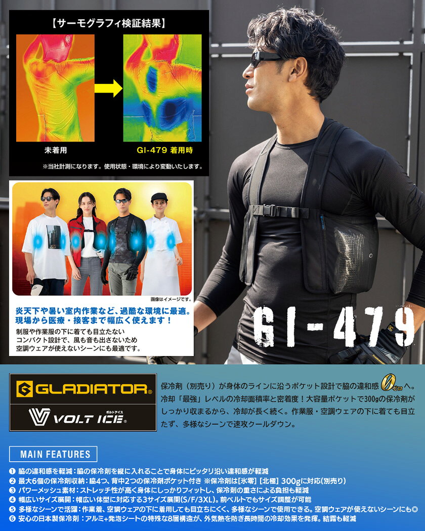 GLADIATOR アイスメッシュベスト 保冷剤300g用 6ポケット GI-479 ボルトアイス VOL...