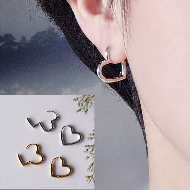 心開くピアス★サージカルステンレス・ハートのフープピアス　～Silver/Gold　サージカルステンレス ゴールド シルバー ジュエリー アクセサリー フープイヤリング フープピアス ピアス シンプル プレゼント ギフト Lipatti