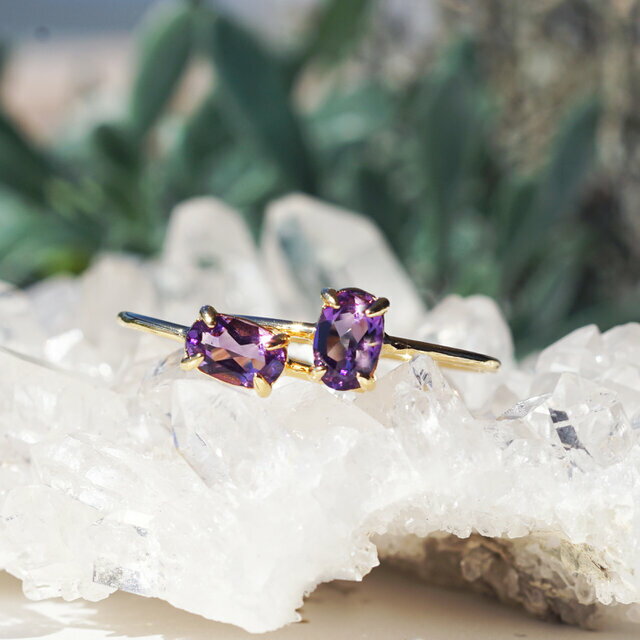 アメジスト6mmのオーバルファセット爪留めリング・縦横可 ～桔梗リング 天然石 ジュエリー モード アクセサリー ホワイトデー 母の日 シンプル ハンドメイド プレゼント ギフト お出かけ