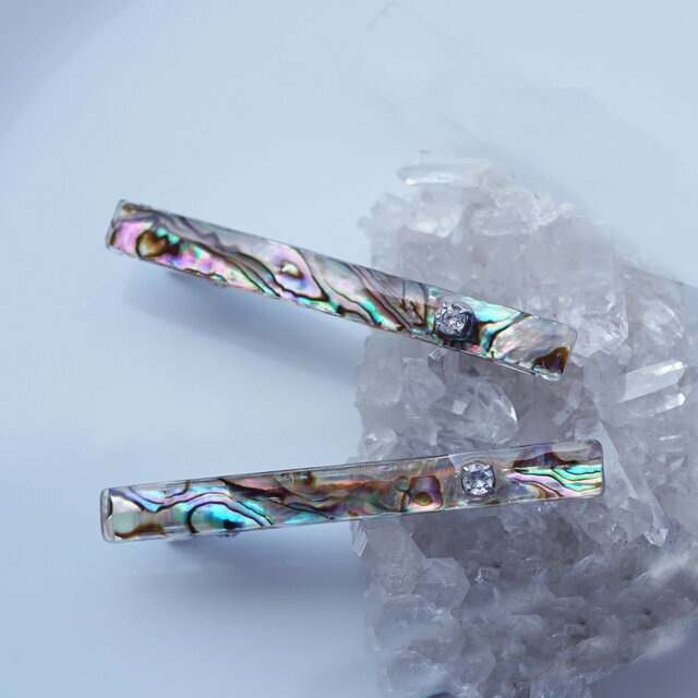 虹色の光沢★アバロンシェルのヘアクリップ　～人魚の髪飾り 天然石 アクリップ バ...
