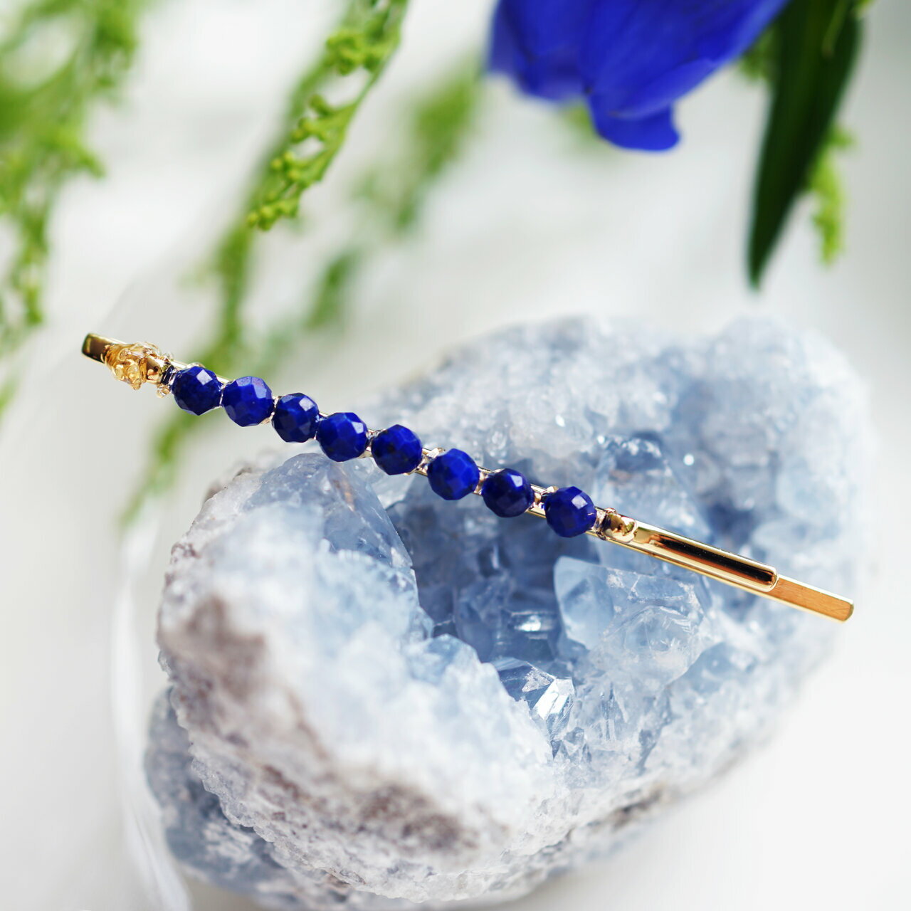 ラピスラズリ連なるジュエルヘアピン 〜Leontinaジュエリー アクセサリー ストーン シンプル ハンドメイド プレゼント ギフト デザイン 天然石 ナチュラ...