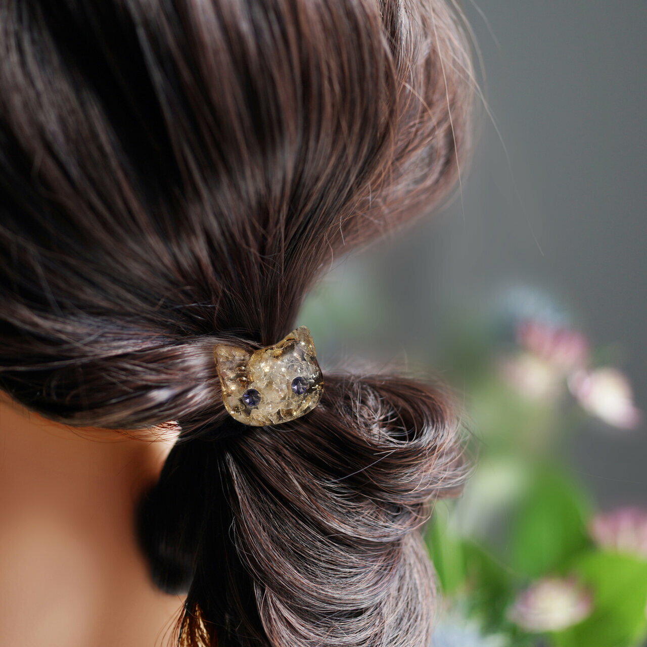 目と毛が選べる★宝石の猫ヘアゴム　～Jewel cat天然石 ヘアゴム ジュエリー シトリ...
