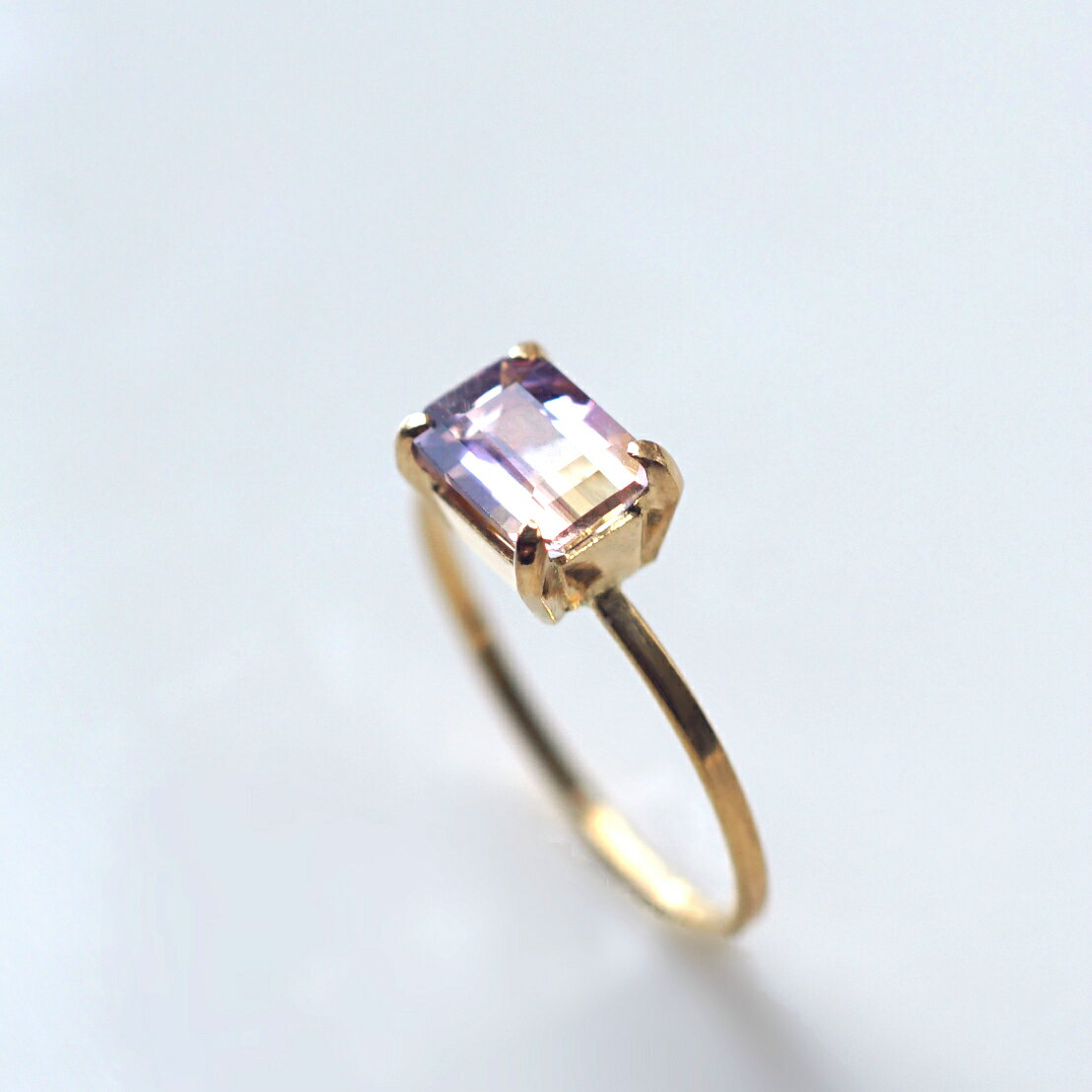 K18アメトリンのオクタゴンカット爪留めリング　～Harmonia　天然石 貴石 半貴石 アクセサリー ジュエリー K18 18金 18K 使いやすいリング ジュエリー アクセサリー カラーストーン ストーン ハンドメイド プレゼント ギフト 母の日 シンプル 記念日(4.0)
