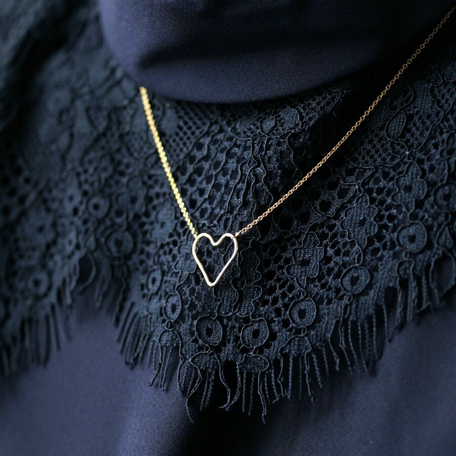 14KGFハートのフープネックレス　～Valentina14KGF ジュエリー アクセサリー 一粒ネックレス シンプル ハンドメイド プレゼント ギフト 母の日 誕生日 ホワイトデー