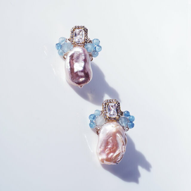 人魚の忘れ物★アクアマリンとバロック真珠のビジュースタッドピアス　～Mermaid's Gift 14KGF K14GF 14kgf ジュエリー アクセサリー ピアス スタッドピアス ハンドメイド プレゼント ギフト シンプル 母の日 誕生日 デイリー 誕生石 リパッティ Lipatti