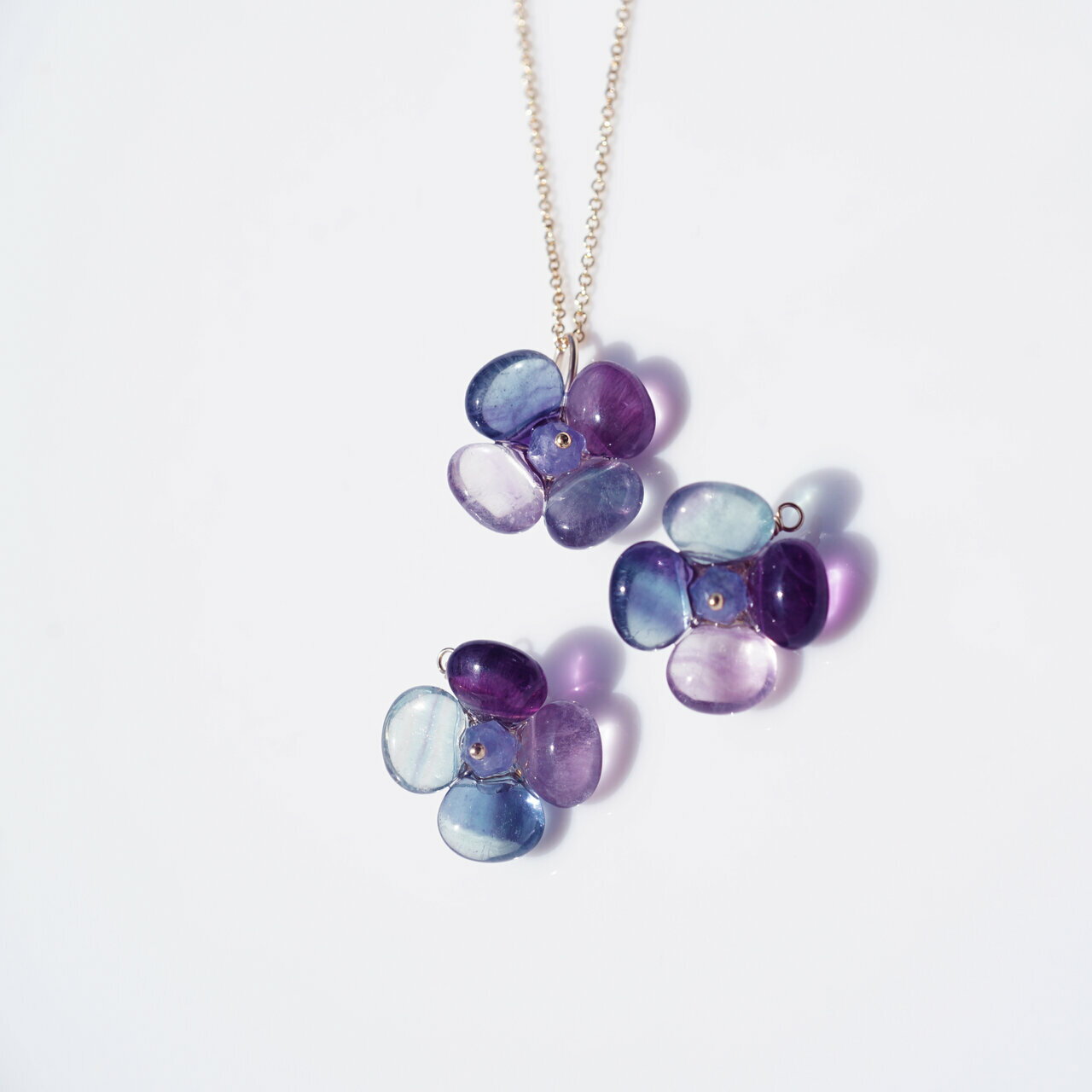 フローライトによる紫陽花ネックレス 〜Hydrangea 14KGF K14GF 14kgf サージカルステンレス ジュエリー アクセサリー ネックレス ハンド...