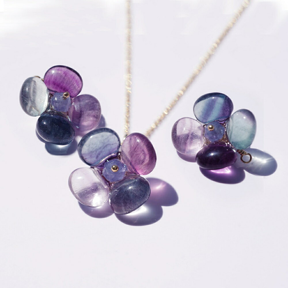 フローライトによる紫陽花ネックレス　～Hydrangea 14KGF K14GF 14kgf サージカルステンレス ジュエリー アクセサリー ネックレス ハンドメイド プレゼント ギフト シンプル フローライト タンザナイト 誕生石 あじさい 紫陽花 梅雨 リパッティ Lipattiの商品画像 3