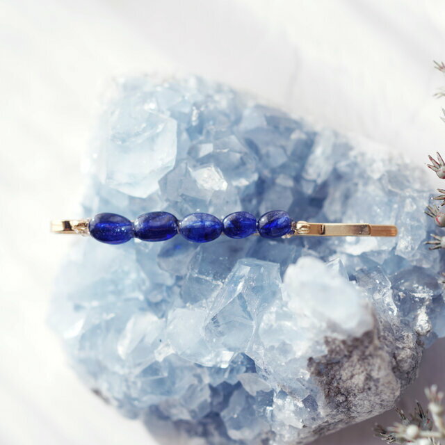 天然サファイアの連なるジュエルヘアピン 〜深藍ジュエリー アクセサリー ストーン シンプル ハンドメイド プレゼント ギフト デザイン 天然石 ナチュラル ヘア...