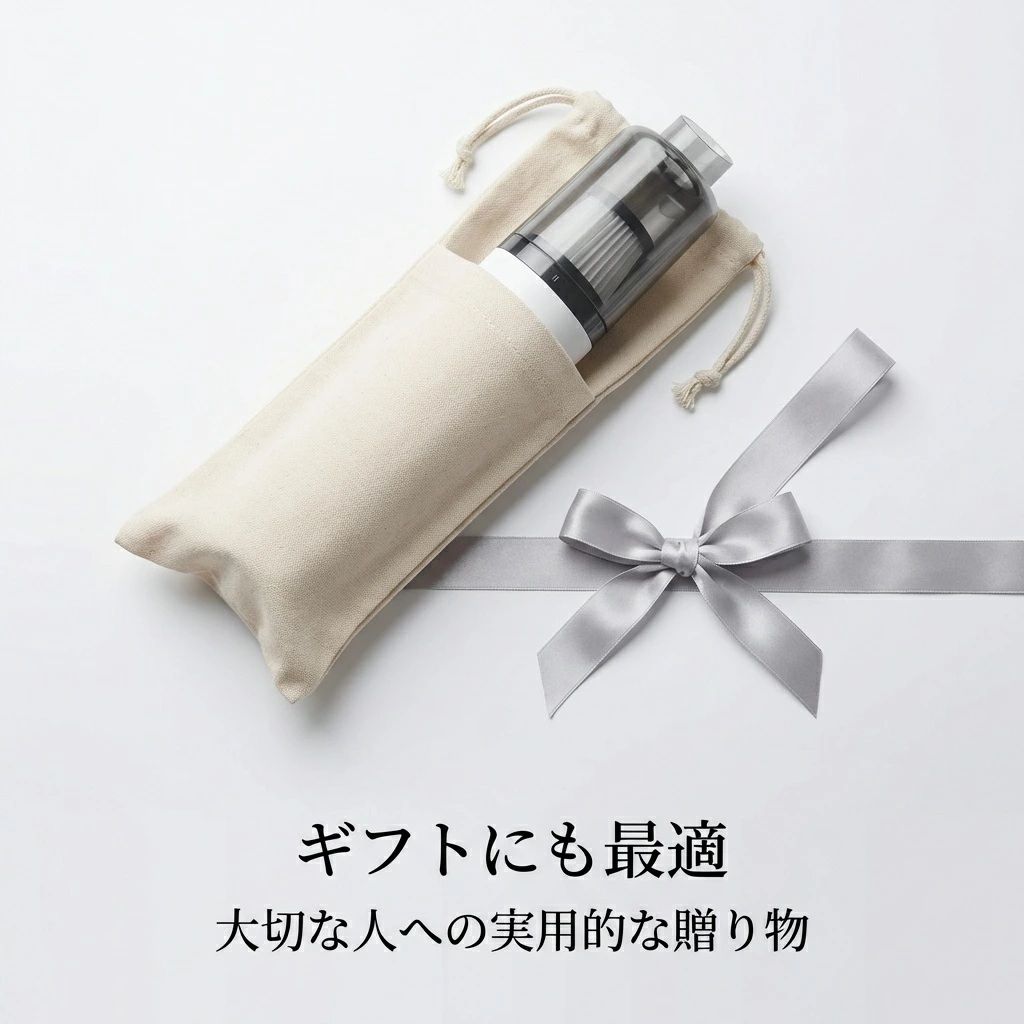 ■ この商品の特徴 ● 吹吸抽充の4機能一体：吸引、送風に加え、減圧（抽気）と充気機能を搭載。車内掃除から真空パック、プール玩具の空気入れまで、一台で幅広くお使いいただけます。 ● コンパクトで強力：手のひらサイズの小型ボディに6000Paの強力吸引力を実現。車のシート隙間やフロアの砂埃、ペットの毛もらくらく吸引します。 ● コードレスでどこでも：内蔵バッテリーでコードの煩わしさなし。車内はもちろん、玄関やデスク周りなど、室内のちょっとした掃除にもすぐに取り出せて便利です。 ■ 詳細な機能とこだわり 【一台で4役のマルチクリーナー】 従来のハンディクリーナーは「吸う」と「吹く」の2機能が主流でした。本品はさらに「空気を抜く（減圧）」「空気を入れる（充気）」機能をプラス。旅行時の衣類圧縮袋の準備、ビーチボールや浮き輪の空気入れなど、アウトドアシーンでも大活躍します。モード切り替えは本体のスイッチ一つで簡単。面倒なアタッチメント交換は不要です。 【使いやすさを追求した設計】 軽量なボディは片手で長時間使用しても疲れにくく、女性やご年配の方も安心してお使いいただけます。USB Type-C充電に対応し、車内のシガーソケットやモバイルバッテリーからも充電可能。付属の専用ノズルは細かい隙間のホコリ取りに最適です。使用後は本体分解が容易で、ゴミ箱とフィルターの水洗いができ、清潔を保ちます。 ■ 商品仕様 ブランドKURUMA素材本体：ABS樹脂、フィルター：ステンレスメッシュ+HEPAフィルターカラーTypeA、TypeBサイズ約 長さ25cm × 直径7cm重量約450g（本体のみ）セット内容本体、専用すきまノズル、ブラシノズル、延長ホース、USB Type-C充電ケーブル、取扱説明書 ■ 主な使用シーン ● 車内の日常お手入れ：運転席フロアの砂埃、チャイルドシート周りの食べこぼし、エアコン吹き出し口のホコリなど、細かい部分までしっかり吸引。 ● ペットとの生活サポート：ソファやカーペットに絡まったペットの抜け毛、猫砂の飛び散りをサッと吸引。送風機能でブラッシング後の浮いた毛も吹き飛ばせます。 ● アウトドアや収納の相棒：キャンプ時のテント内掃除、寝袋の収納（減圧）、浮き輪の準備（充気）など、レジャーシーンでも活躍します。 ■ ご購入前のご確認 ● モニターの設定や撮影環境により、実物と色味が異なって見える場合がございます。 ● 吸引性能は、ゴミの種類や量、使用環境によって異なる場合があります。 ● フィルターは定期的な水洗いと完全な乾燥をお願いします。湿ったまま使用すると吸引力が低下します。■ この商品の特徴 ● 吹吸抽充の4機能一体：吸引、送風に加え、減圧（抽気）と充気機能を搭載。車内掃除から真空パック、プール玩具の空気入れまで、一台で幅広くお使いいただけます。 ● コンパクトで強力：手のひらサイズの小型ボディに6000Paの強力吸引力を実現。車のシート隙間やフロアの砂埃、ペットの毛もらくらく吸引します。 ● コードレスでどこでも：内蔵バッテリーでコードの煩わしさなし。車内はもちろん、玄関やデスク周りなど、室内のちょっとした掃除にもすぐに取り出せて便利です。 ■ 詳細な機能とこだわり 【一台で4役のマルチクリーナー】 従来のハンディクリーナーは「吸う」と「吹く」の2機能が主流でした。本品はさらに「空気を抜く（減圧）」「空気を入れる（充気）」機能をプラス。旅行時の衣類圧縮袋の準備、ビーチボールや浮き輪の空気入れなど、アウトドアシーンでも大活躍します。モード切り替えは本体のスイッチ一つで簡単。面倒なアタッチメント交換は不要です。 【使いやすさを追求した設計】 軽量なボディは片手で長時間使用しても疲れにくく、女性やご年配の方も安心してお使いいただけます。USB Type-C充電に対応し、車内のシガーソケットやモバイルバッテリーからも充電可能。付属の専用ノズルは細かい隙間のホコリ取りに最適です。使用後は本体分解が容易で、ゴミ箱とフィルターの水洗いができ、清潔を保ちます。 ■ 商品仕様 ブランドKURUMA素材本体：ABS樹脂、フィルター：ステンレスメッシュ+HEPAフィルターカラーTypeA、TypeBサイズ約 長さ25cm × 直径7cm重量約450g（本体のみ）セット内容本体、専用すきまノズル、ブラシノズル、延長ホース、USB Type-C充電ケーブル、取扱説明書 ■ 主な使用シーン ● 車内の日常お手入れ：運転席フロアの砂埃、チャイルドシート周りの食べこぼし、エアコン吹き出し口のホコリなど、細かい部分までしっかり吸引。 ● ペットとの生活サポート：ソファやカーペットに絡まったペットの抜け毛、猫砂の飛び散りをサッと吸引。送風機能でブラッシング後の浮いた毛も吹き飛ばせます。 ● アウトドアや収納の相棒：キャンプ時のテント内掃除、寝袋の収納（減圧）、浮き輪の準備（充気）など、レジャーシーンでも活躍します。 ■ ご購入前のご確認 ● モニターの設定や撮影環境により、実物と色味が異なって見える場合がございます。 ● 吸引性能は、ゴミの種類や量、使用環境によって異なる場合があります。 ● フィルターは定期的な水洗いと完全な乾燥をお願いします。湿ったまま使用すると吸引力が低下します。