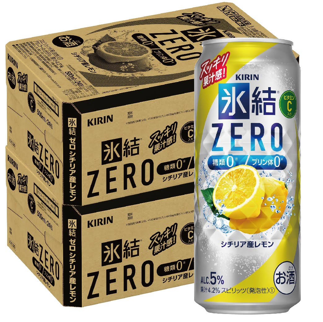 ●内容量 500ml×48本 ●原材料 レモン果汁、ウオッカ、酸味料、香料、甘味料(ステビア) ●アルコール分 5％ ●商品特徴 「キリン 氷結ZERO シチリア産レモン」は、果汁感UPでさらにおいしく、プラス成分をオン。 シチリア産レモンの氷結ストレート果汁を主に使用した、3つのゼロ(糖類0※、プリン体0*、人工甘味料0)のクリアで爽快なおいしさです。)