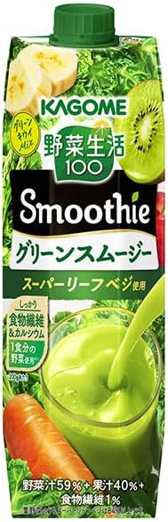 【内容量】 1000ml 【原材料】野菜（にんじん（輸入）、ピーマン、メキャベツ（プチヴェール）、小松菜、ケール、ほうれん草、アスパラガス、クレソン、パセリ、かぼちゃ、レタス、キャベツ、ビート、だいこん、はくさい、たまねぎ、セロリ）、果実（りんご、ぶどう、キウイフルーツ、バナナ、レモン）、食物繊維／クエン酸、香料、乳酸カルシウム、ビタミンC、ベニバナ黄色素、クチナシ青色素 【商品特徴】スーパーリーフベジ※1と1食分（120g分）※2の野菜を使用し（200gあたり）、カルシウムと食物繊維がしっかり摂れる、濃厚スムージー。キウイの爽やかな香りとジューシーな甘さが口いっぱいに広がるおいしさです。砂糖不使用で朝の野菜摂取におススメです。※1葉野菜の中でも、葉野菜に期待させる成分の量などに特徴のあるもの プチヴェールはケールと芽キャベツを掛け合わせて作られた葉野菜です。カルシウムを一般的な小松菜よりも多く含みます。※3 ※3当社分析データより ※2厚生労働省推進・健康日本21の目標値（1日350g）の約1／3である野菜120g分。 葉野菜のうちスーパーリーフベジは84％以上です。食物繊維、カルシウムには原料由来と製造工程で配合したものが含まれます。