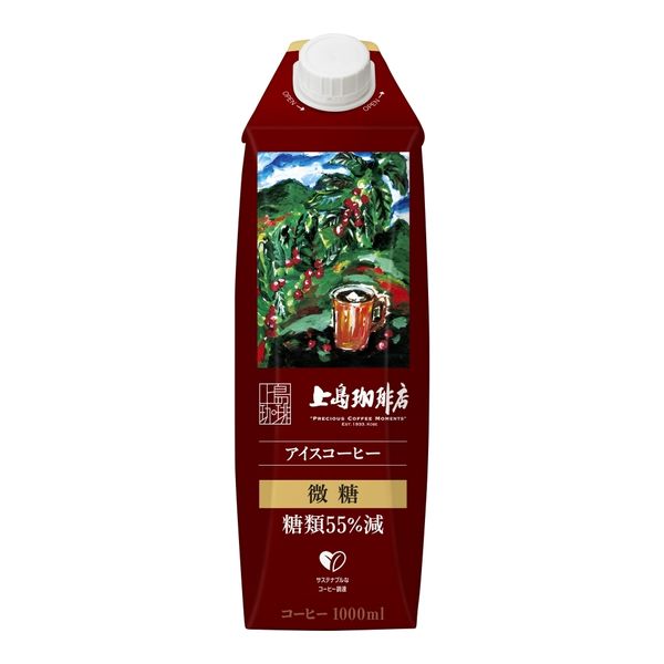 【内容量】 1000ml 【原材料】コーヒー(国内製造)、砂糖【商品特徴】 「上島珈琲店ブランド」⇒お店で飲んでいるかのような上質な時間。 ミルク割りでもおいしい、ほどよい甘さとコク深い味わい。 【原料】厳選アラビカ豆100%を贅沢※に使用⇒雑味が無く、しっかりとしたボディを感じられる。 ※公正競争規約 コーヒー規格下限基準値（5g/100g）比で、1.4倍のコーヒー豆（生豆換算）を使用。 製法：ネルドリップ抽出⇒なめらかな口当たりと心地よい余韻。「サステナブルなコーヒー調達」豆50%以上使用。