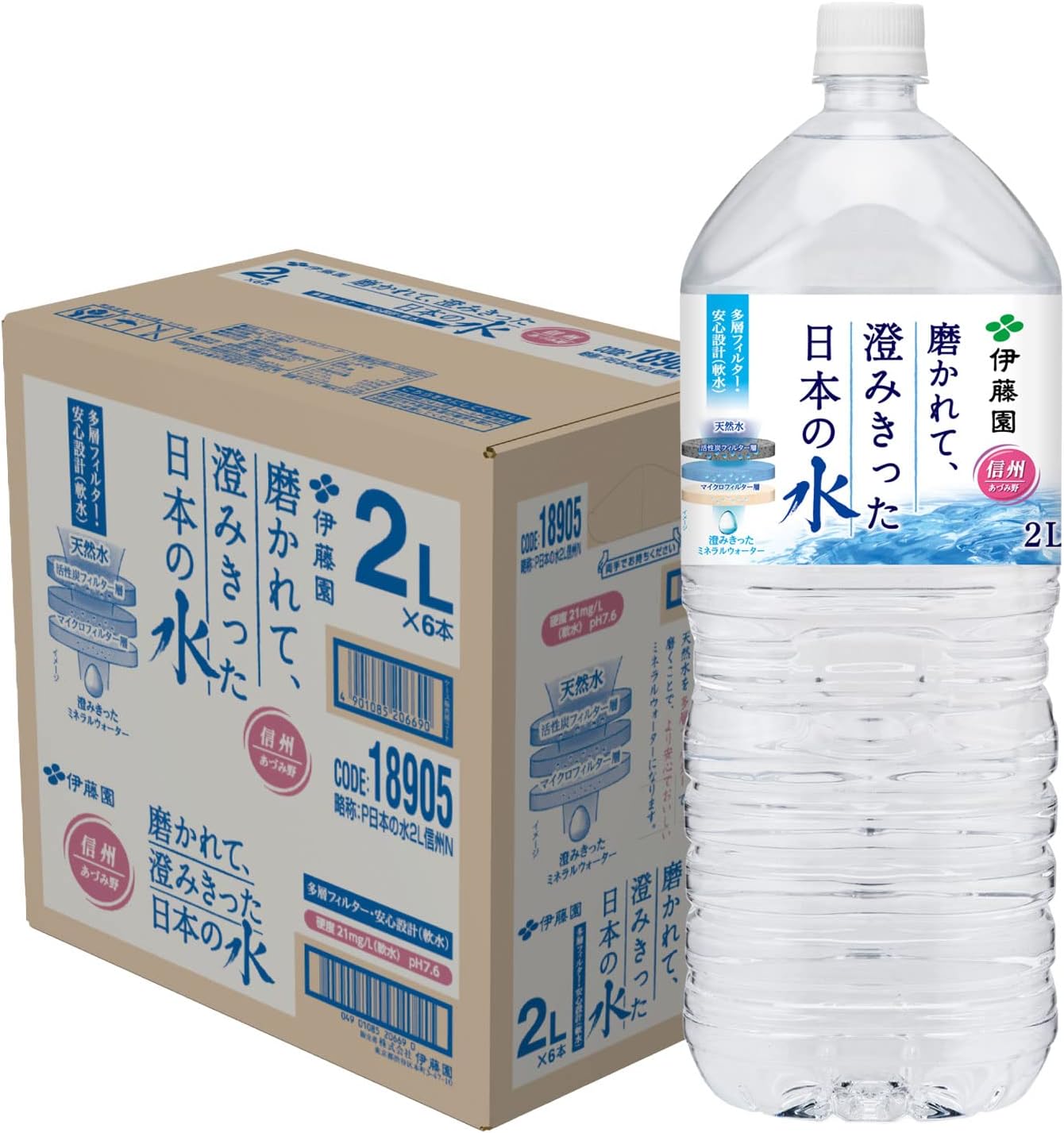 【送料無料】伊藤園 磨かれて、澄みきった日本の水 信州 2L×6本