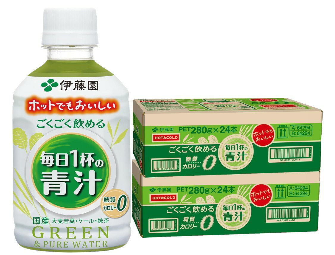11/1限定300円OFFクーポン取得可 【送料無料】伊藤園 ごくごく飲める 毎日1杯の青汁 ホット＆コールド兼用 PET 280g×2ケース/48本のサムネイル