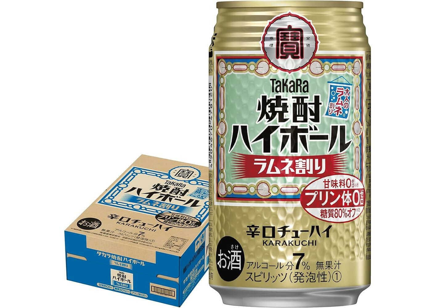 【内容量】 350ml【原材料】 焼酎、糖類、酸味料、香料、カラメル色素 【アルコール度数】7％ 【商品特徴】 チューハイは昭和20年代の東京下町で“焼酎ハイボール(酎ハイ)"として生まれたといわれています。TaKaRa「焼酎ハイボール」は、その元祖チューハイの味わいを追求した辛口チューハイです。強炭酸でキレ味爽快! ガツンとくる辛口ドライな味わいをお楽しみください。どこか懐かしいラムネは下町の縁日の定番アイテム。焼酎の「ラムネ割り」は今でも下町大衆酒場で人気の飲み方です。焼酎ハイボールならではの辛口で大人の「ラムネ割り」をお楽しみください。アルコール分7%で、飲みごたえのある辛口チューハイ。プリン体0ゼロ! 甘味料0ゼロ! 糖質80%オフ! だから、健康に気をつけている方にオススメです。