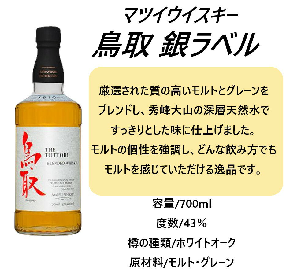 【送料無料】松井酒造 国産ウイスキー 2本セット山陰・鳥取 銀ラベル【北海道・東北・四国・九州・沖縄県は必ず送料がかかります】